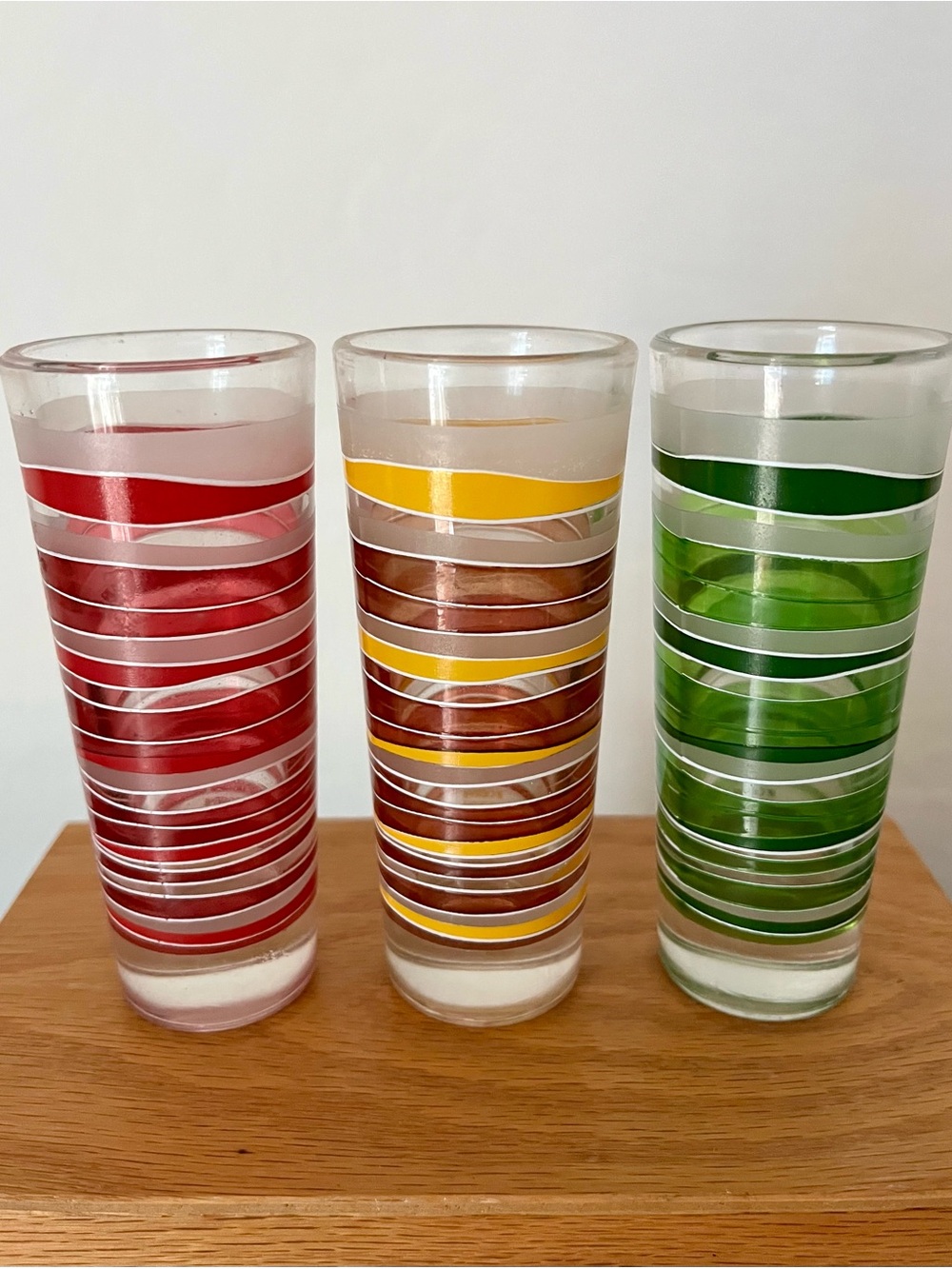 Vintage Cerve Italy Circleware Striped Shot Glasses - Set of 3 MCM Retro